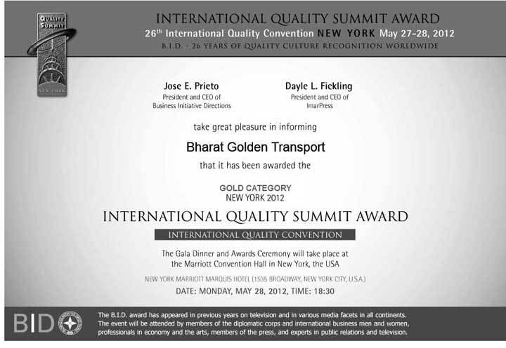 WE WON BID INTERNATIONAL QUALITY SUMMIT AWARD